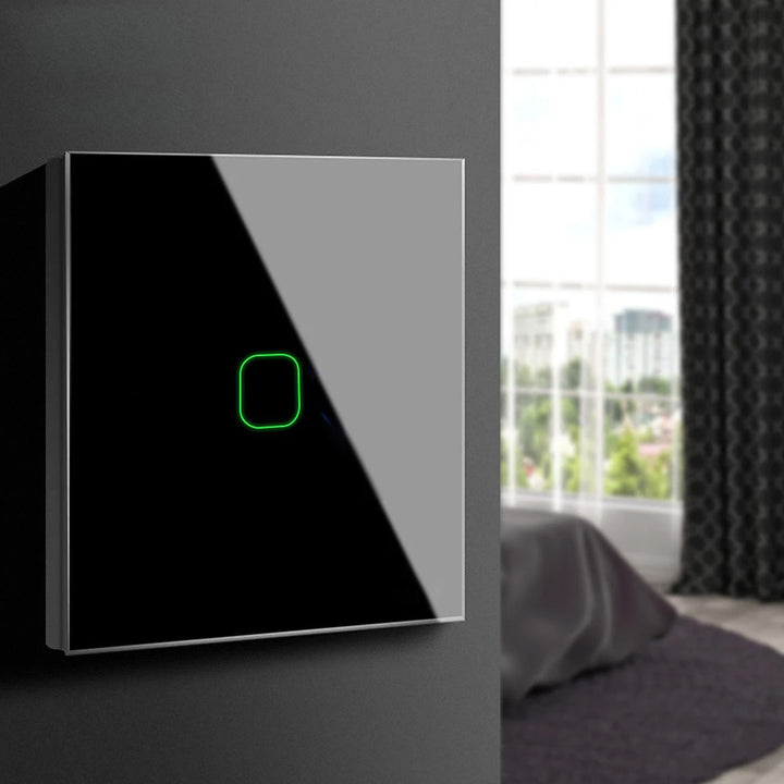 Interruptor de luz táctil Maclean, simple, SMART, Tuya APP, vidrio, negro con iluminación de botón cuadrado, 86x86mm, MCE716B