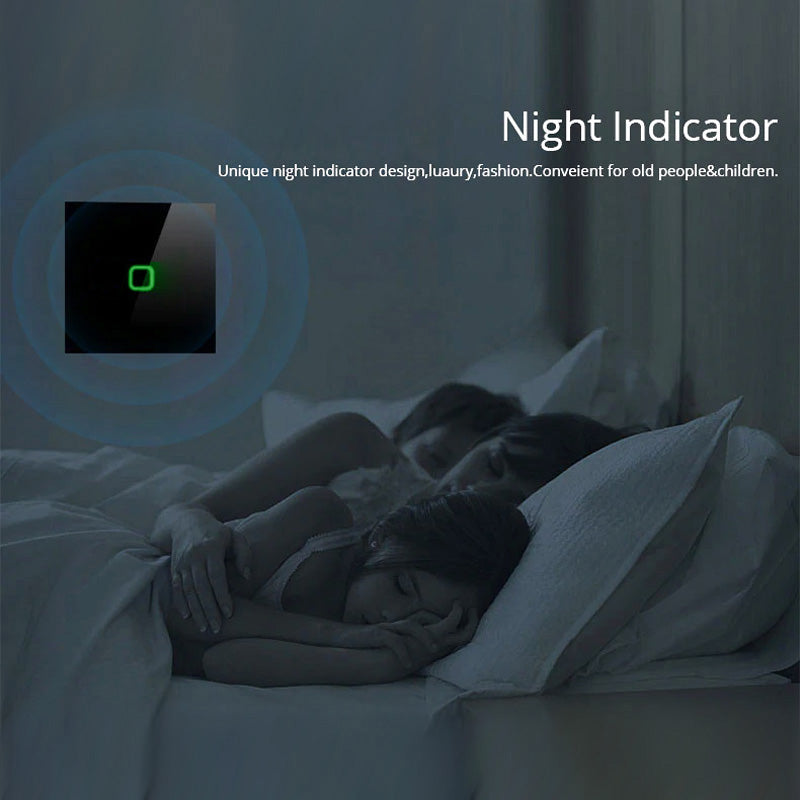 Interruptor de luz táctil Maclean, simple, SMART, Tuya APP, vidrio, negro con iluminación de botón cuadrado, 86x86mm, MCE716B