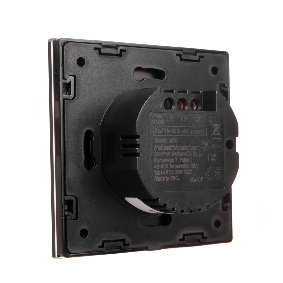 Maclean Interruptor de luz de toque duplo SMART Tuya APP Vidro preto com iluminação de botão redondo 86x86mm MCE714B