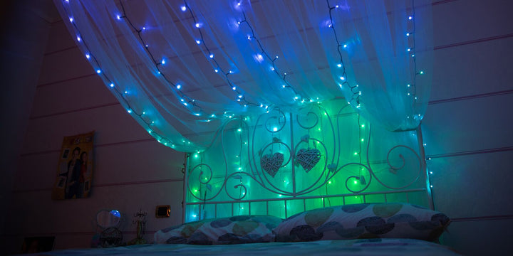 Luzes inteligentes para árvores de Natal com cordas cintilantes 600LED RGB 48m