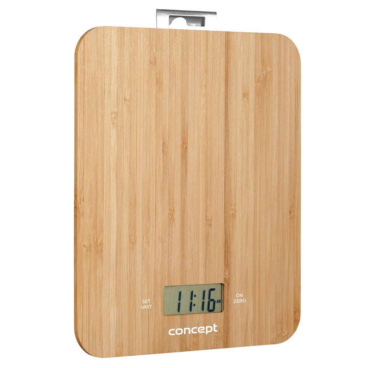 Concept VK5713 Balanza Digital de Cocina - Bambú - 15kg Reloj Temporizador Diseño de Bambú max. 15kg con gancho para colgar
