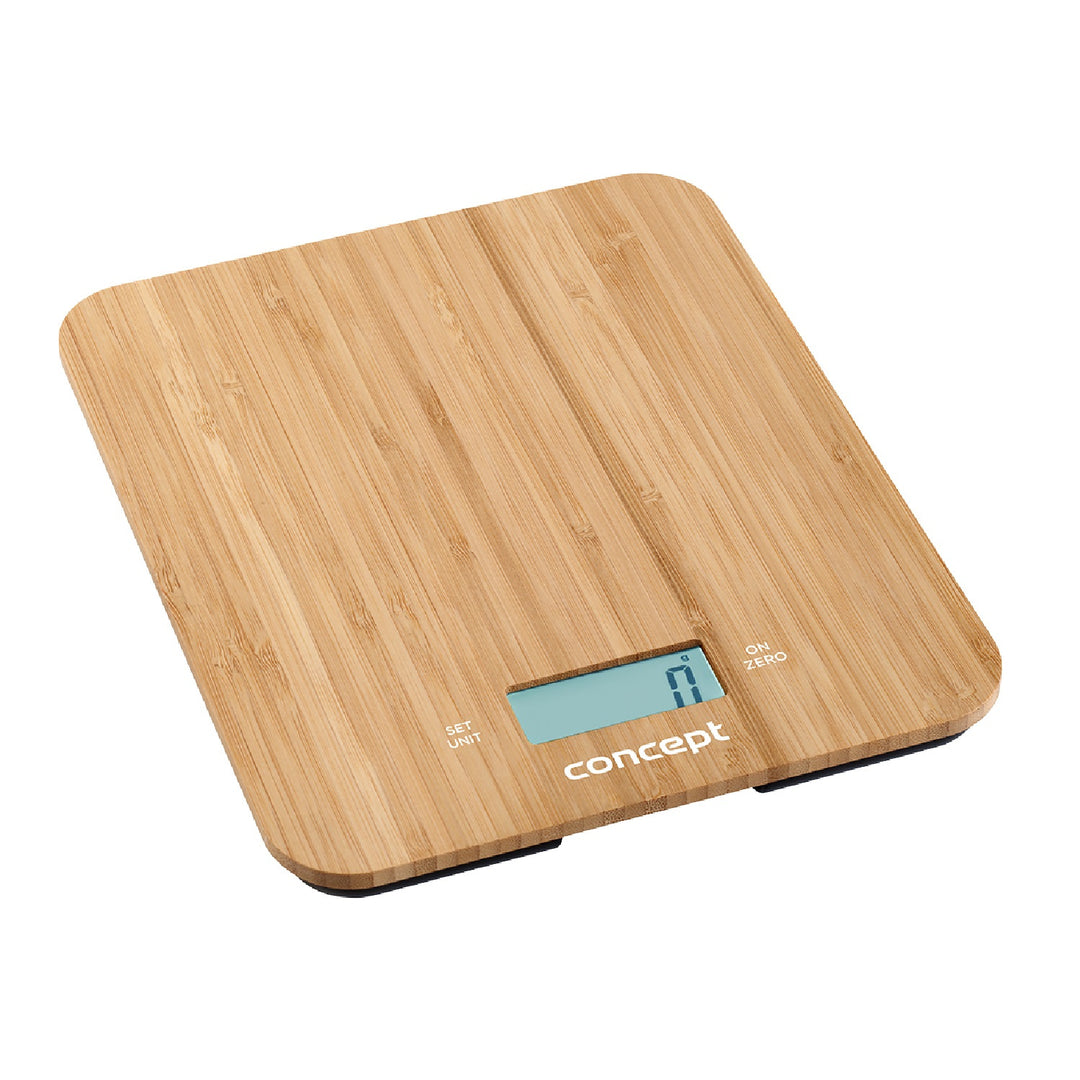 Concept VK5713 Balanza Digital de Cocina - Bambú - 15kg Reloj Temporizador Diseño de Bambú max. 15kg con gancho para colgar