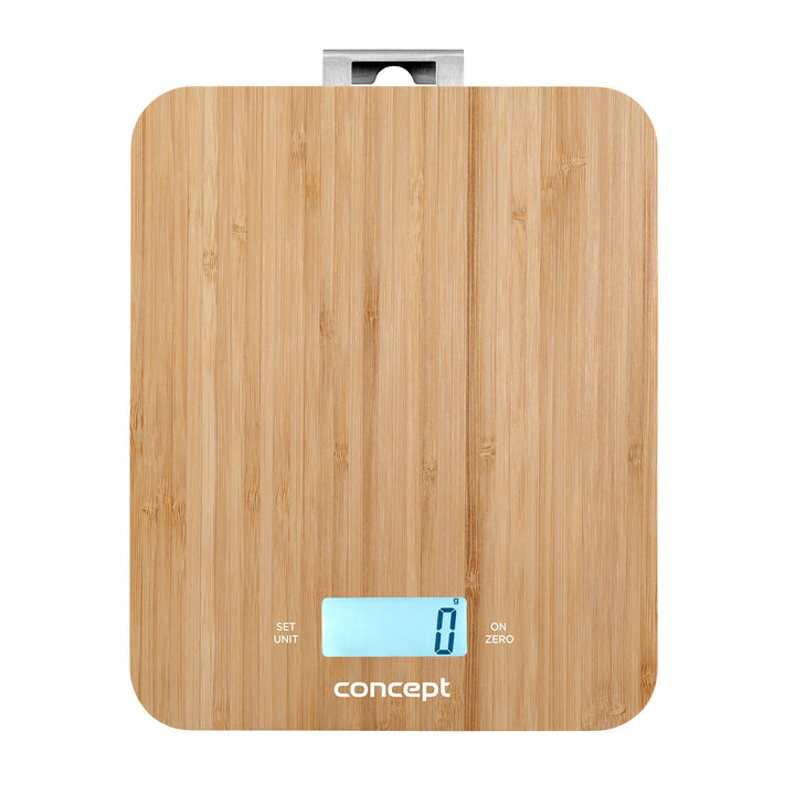 Concept VK5713 Balanza Digital de Cocina - Bambú - 15kg Reloj Temporizador Diseño de Bambú max. 15kg con gancho para colgar