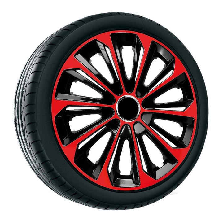 NRM Extra Strong 14" Calotas de roda Capas de roda - Conjunto completo de 4 peças - Preto/Vermelho - 14" polegadas