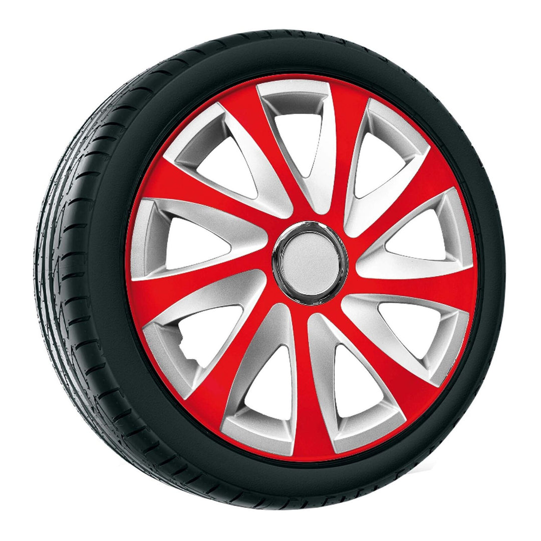Guarnições de roda de calotas - Conjunto completo de 4 peças - NRM Drift Extra - Vermelho / Prata - 15" polegadas