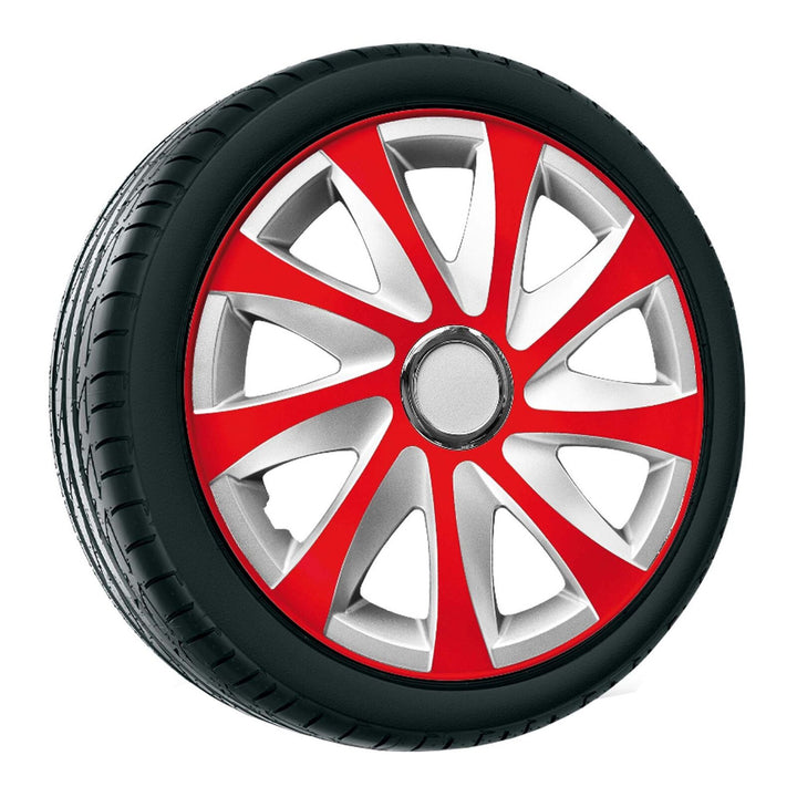 Guarnições de roda de calotas - Conjunto completo de 4 peças - NRM Drift Extra - Vermelho / Prata - 15" polegadas