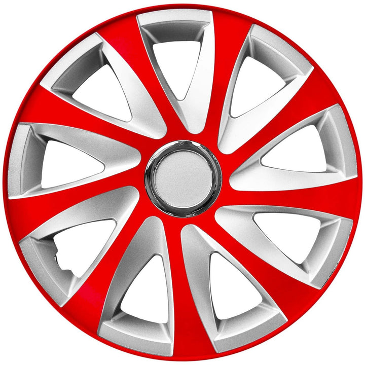 Guarnições de roda de calotas - Conjunto completo de 4 peças - NRM Drift Extra - Vermelho / Prata - 15" polegadas