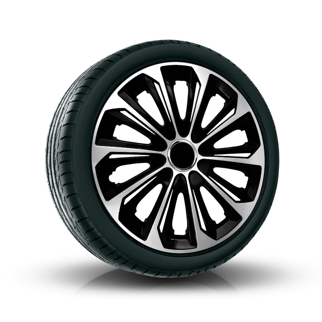 Tampões de roda NRM 15" EXTRA STRONG SILVER BLACK prata/preto 4 peças.