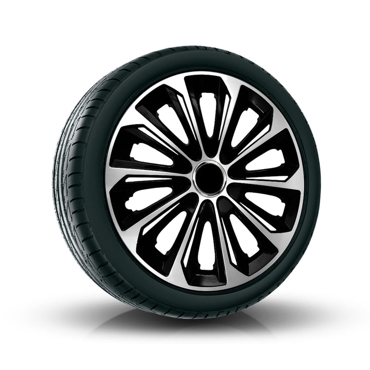 Tampões de roda NRM 15" EXTRA STRONG SILVER BLACK prata/preto 4 peças.