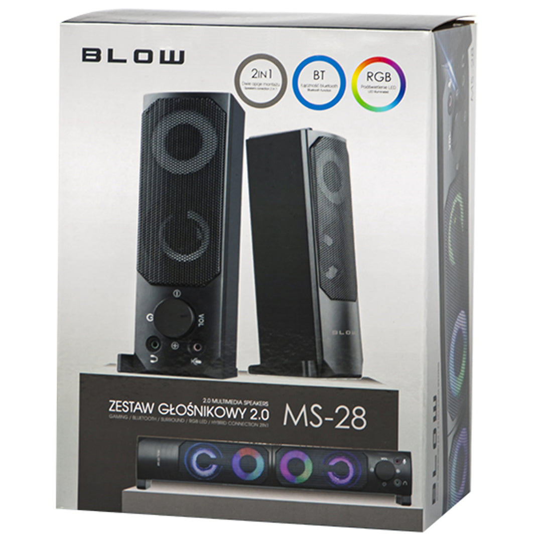 Alto-falante 2 em 1, bluetooth 2.0, com função de barra de som, rgb, led, retroiluminação, estéreo, 2x3w, rms, 2x2 ", aux, 3.5mm, fonte de alimentação usb