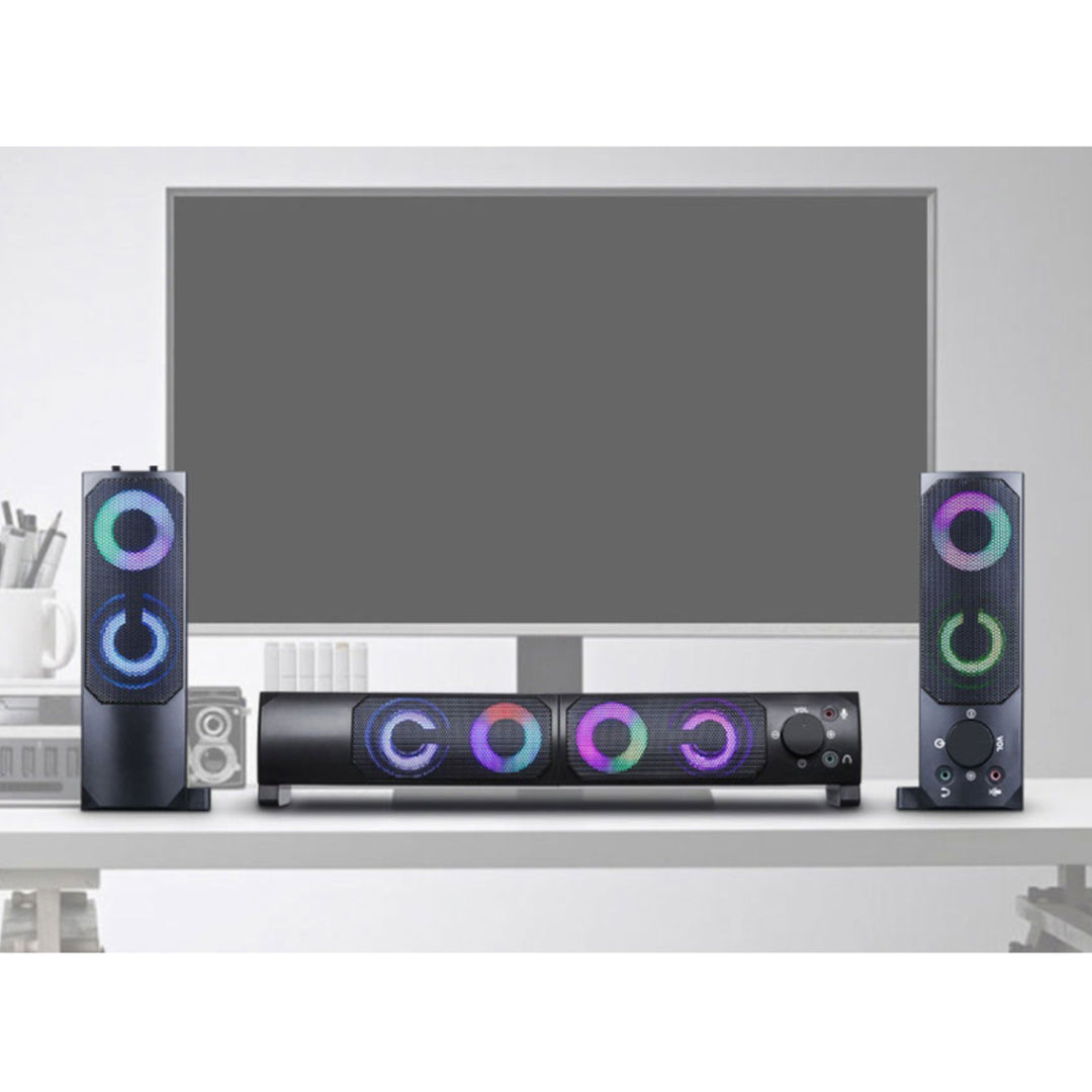 Alto-falante 2 em 1, bluetooth 2.0, com função de barra de som, rgb, led, retroiluminação, estéreo, 2x3w, rms, 2x2 ", aux, 3.5mm, fonte de alimentação usb
