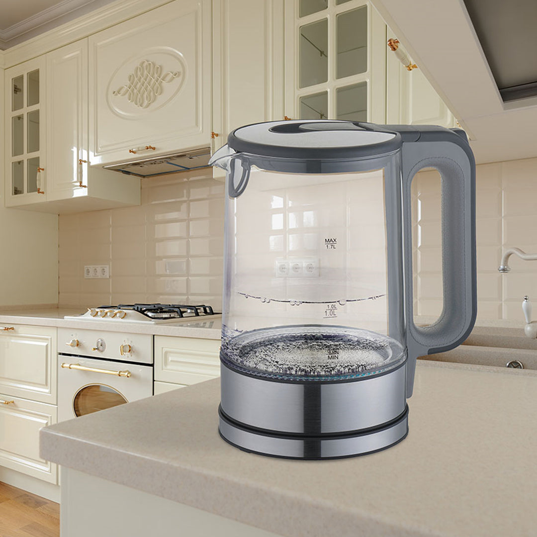 Chaleira elétrica de vidro com luz interna 1,7L Base de 360 ​​graus Desligamento automático Filtro anti-calcário Indicador de nível de água 220-240V, ~50Hz, 2200W