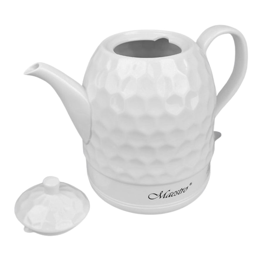 Chaleira elétrica de cerâmica Maestro 1L, base de 360 graus, desligamento automático, 220-240 V, ~50 Hz, 1000 W, cerâmica branca
