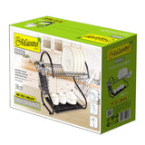 Escurreplatos con 2 estantes Escurreplatos con base de cristal y cubertero Negro (38cm)