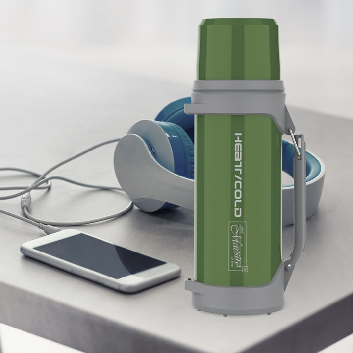 Garrafa isotérmica de 1L com vidro de 350ml com isolamento a vácuo e alça de transporte de 110cm Aço inox 304 + garrafa isotérmica de plástico para bebidas quentes ou frias (verde)