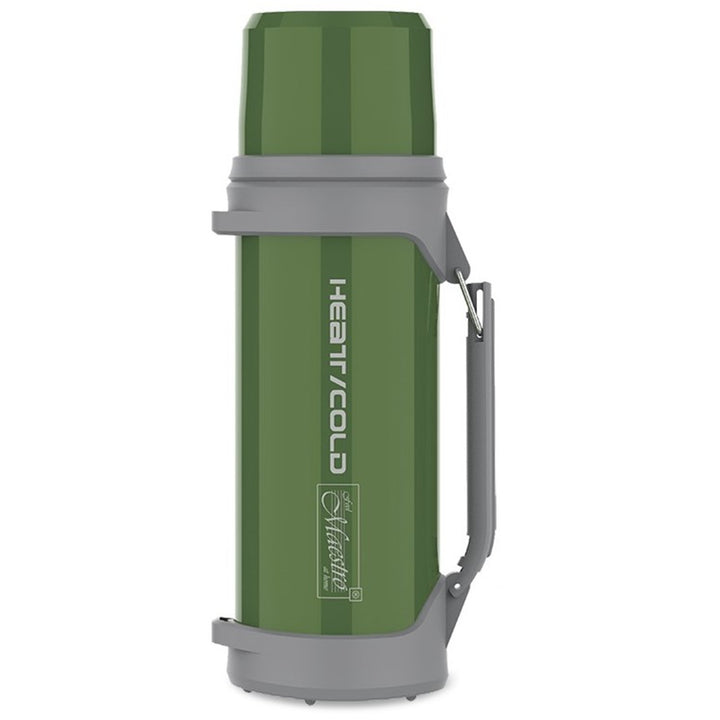 Garrafa isotérmica de 1L com vidro de 350ml com isolamento a vácuo e alça de transporte de 110cm Aço inox 304 + garrafa isotérmica de plástico para bebidas quentes ou frias (verde)