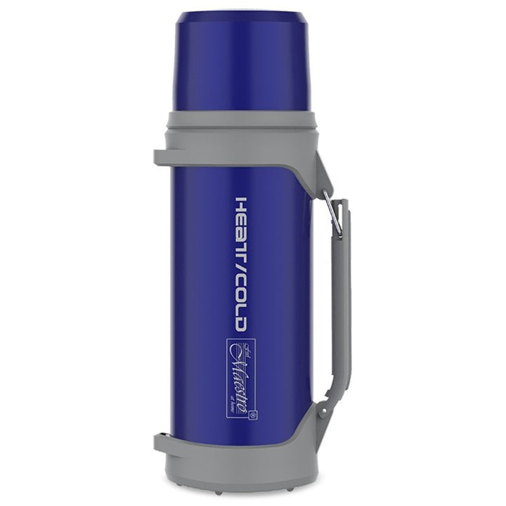 Garrafa isolada de 1L com vidro isolado a vácuo de 350ml e alça de transporte de 110cm Aço inoxidável 304 + garrafa plástica isolada para bebidas quentes ou frias (azul marinho)