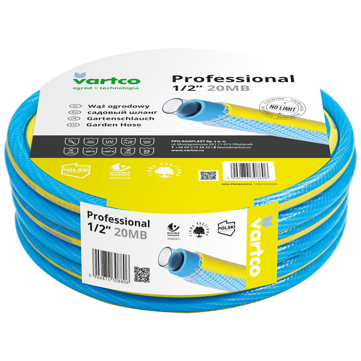 Mangueira de água Agaplast de 4 camadas, mangueira de jardim antitorção, mangueira de irrigação com entrançado flexível, resistente aos raios UV de 25 bar, 1/2" e 20 m
