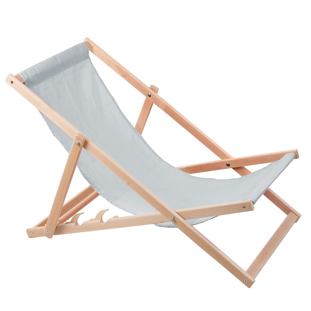 Cómoda tumbona de madera en color ceniza claro, ideal para la playa, balcón, terraza