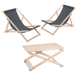Conjunto de jardim, 2 espreguiçadeiras cinzentas + mesa em faia de alta qualidade