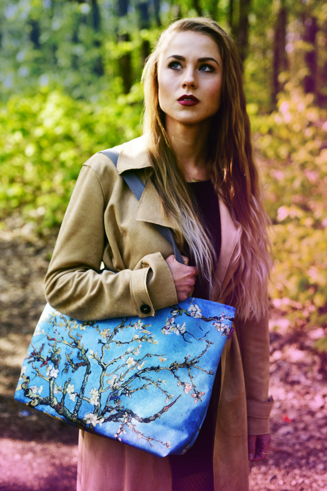 Bolsa de ombro Holi com zíper para mulheres, adequada para bolsa de transporte A4 com motivo de amêndoa