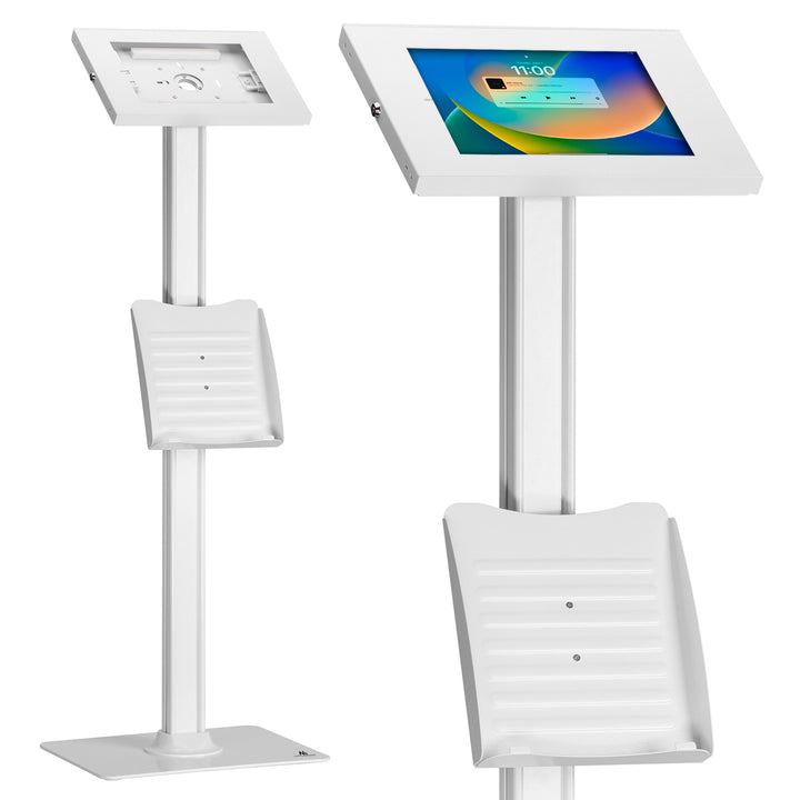 Maclean MC-476 - Suporte de chão para tablet com proteção antirroubo e suporte para folhetos compatível com iPad/iPad Air/iPad Pro de 9,7" a 11", Samsung Galaxy Tab A/Tab A7/Tab S6 Lite
