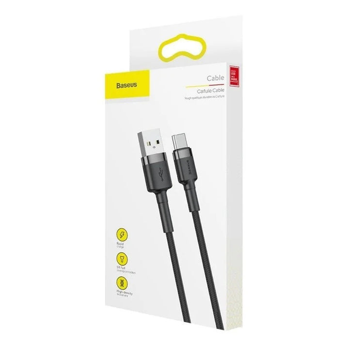 Conector Baseus Quick Charge USB A - Conector USB-C 1m CATKLF-BG1 Cabo Preto