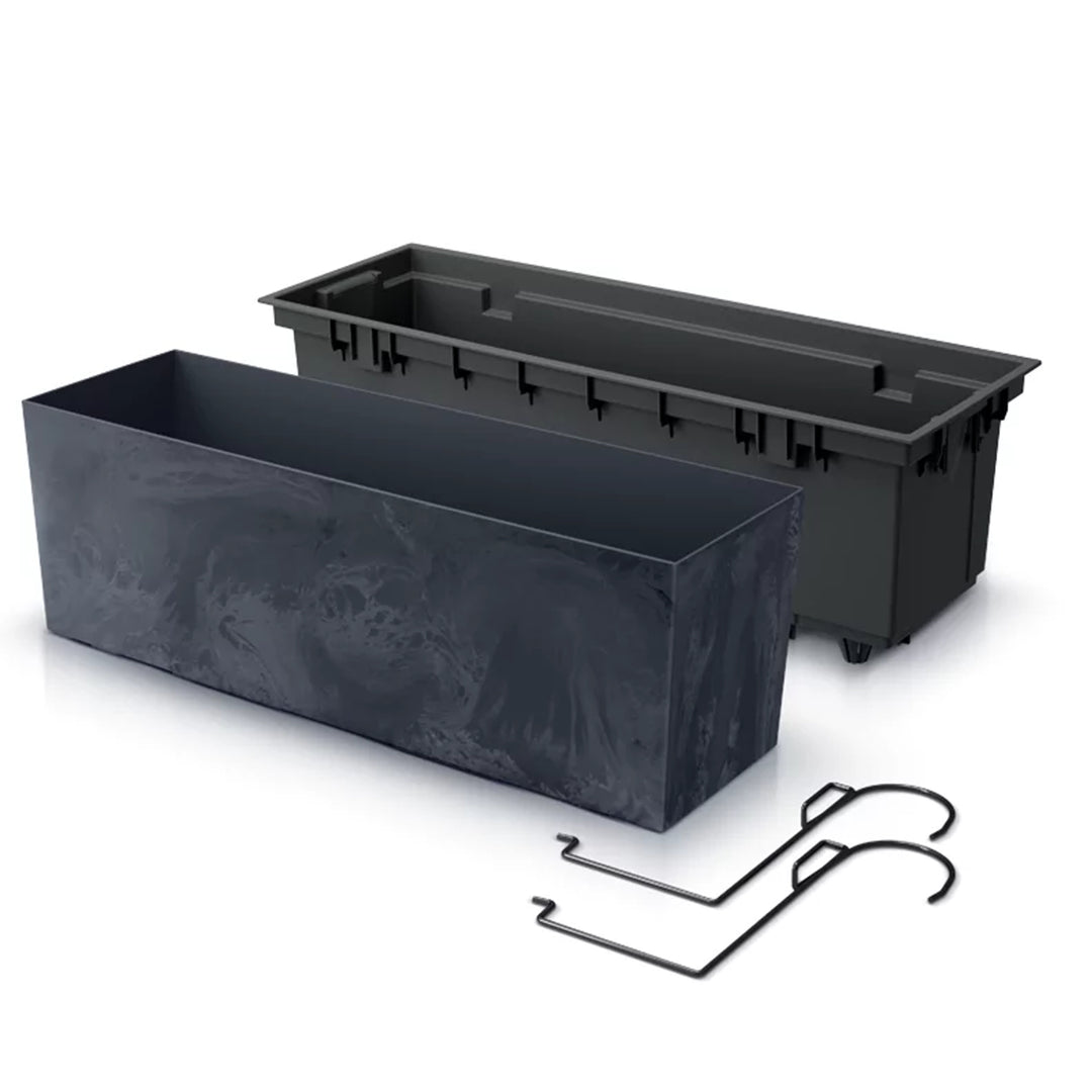 Urbi Case Caja de Balcón Efecto Hormigón con Jardinera Colgante Caja de Jardinera con Ganchos 580x180x195mm Antracita