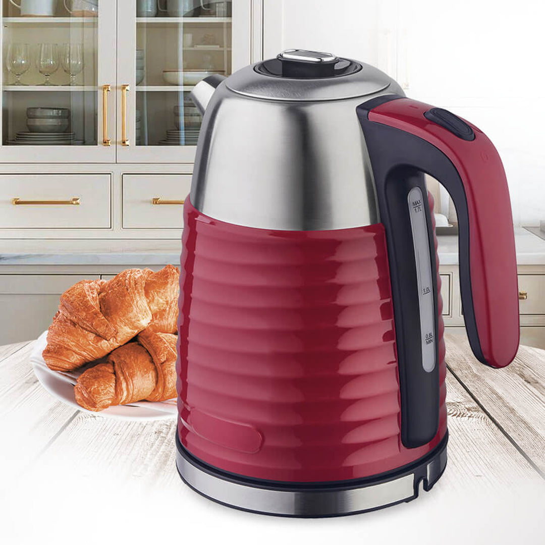 Chaleira elétrica sem fio Maestro MR-051 1.7L - Proteção contra superaquecimento em aço inoxidável vermelho Proteção elegante contra superaquecimento em aço inoxidável