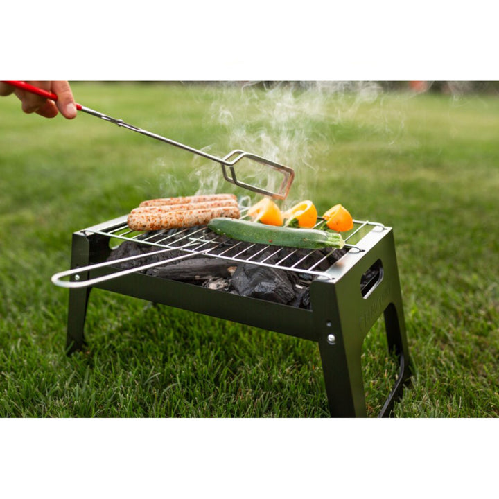 Churrasco dobrável para acampamento, viagem, jardim portátil de carvão