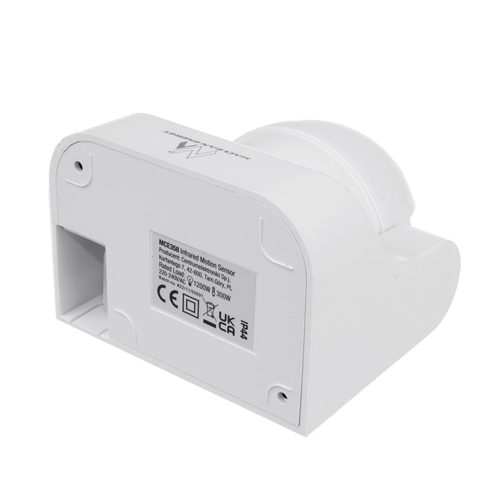 Sensor de movimento infravermelho Maclean MCE358 W Sensor PIR de 180° com sensor infravermelho de crepúsculo IP44 | Uso interno e externo | Alcance até 12 m | Carga de 300/1200 W
