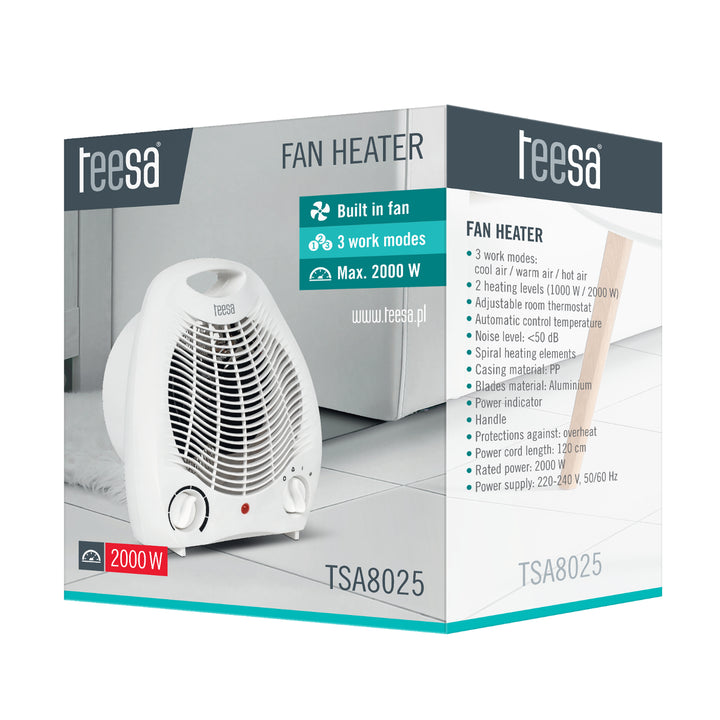 Ventilador termoeléctrico 2000W Teesa TSA8025 3 modos de funcionamiento, termostato regulable