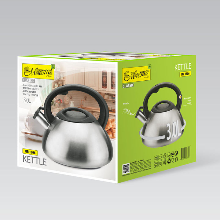 Hervidor con cuerpo de acero inoxidable satinado con silbato