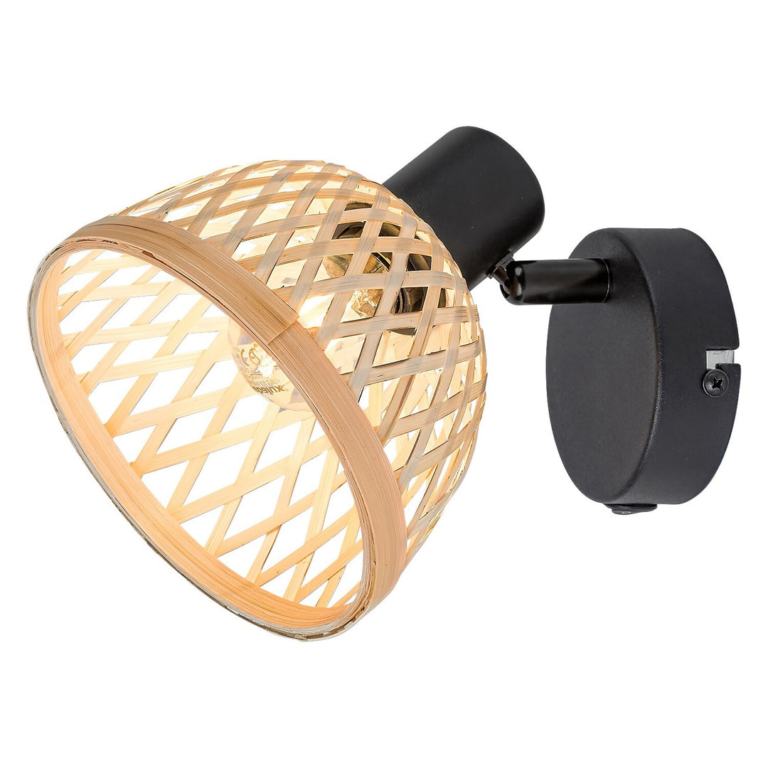 Candeeiro de rattan, ind.spot.E14 1xMAX15W, preto - candeeiro de parede