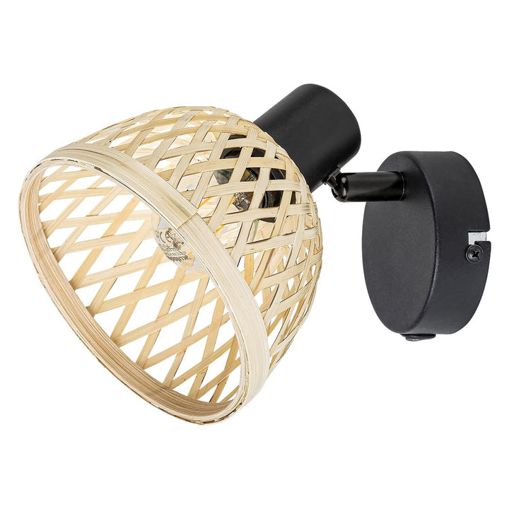 Candeeiro de rattan, ind.spot.E14 1xMAX15W, preto - candeeiro de parede