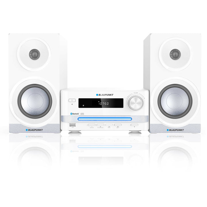 Sistema HiFi compacto Microsystem com Bluetooth e reprodutor de CD/USB Rádio RMS: 15 W (2 x 7,5 W) Equalizador de display LED Controle remoto de relógio AUX