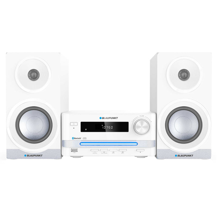 Sistema HiFi compacto Microsystem com Bluetooth e reprodutor de CD/USB Rádio RMS: 15 W (2 x 7,5 W) Equalizador de display LED Controle remoto de relógio AUX