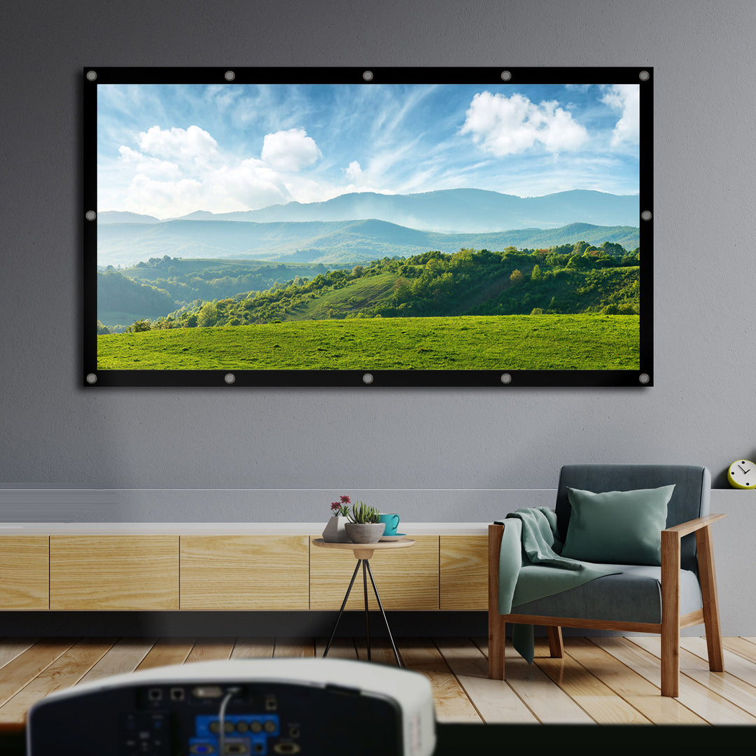 Maclean MC-982 Tela de projeção 120 "Tela dobrável 265x149cm Ângulo de visão 179 ° Ganchos de tensão Quadro 25mm 16:9