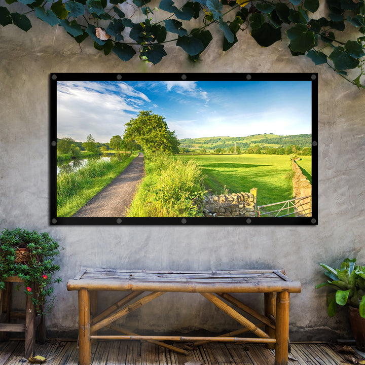 Maclean MC-982 Tela de projeção 120 "Tela dobrável 265x149cm Ângulo de visão 179 ° Ganchos de tensão Quadro 25mm 16:9