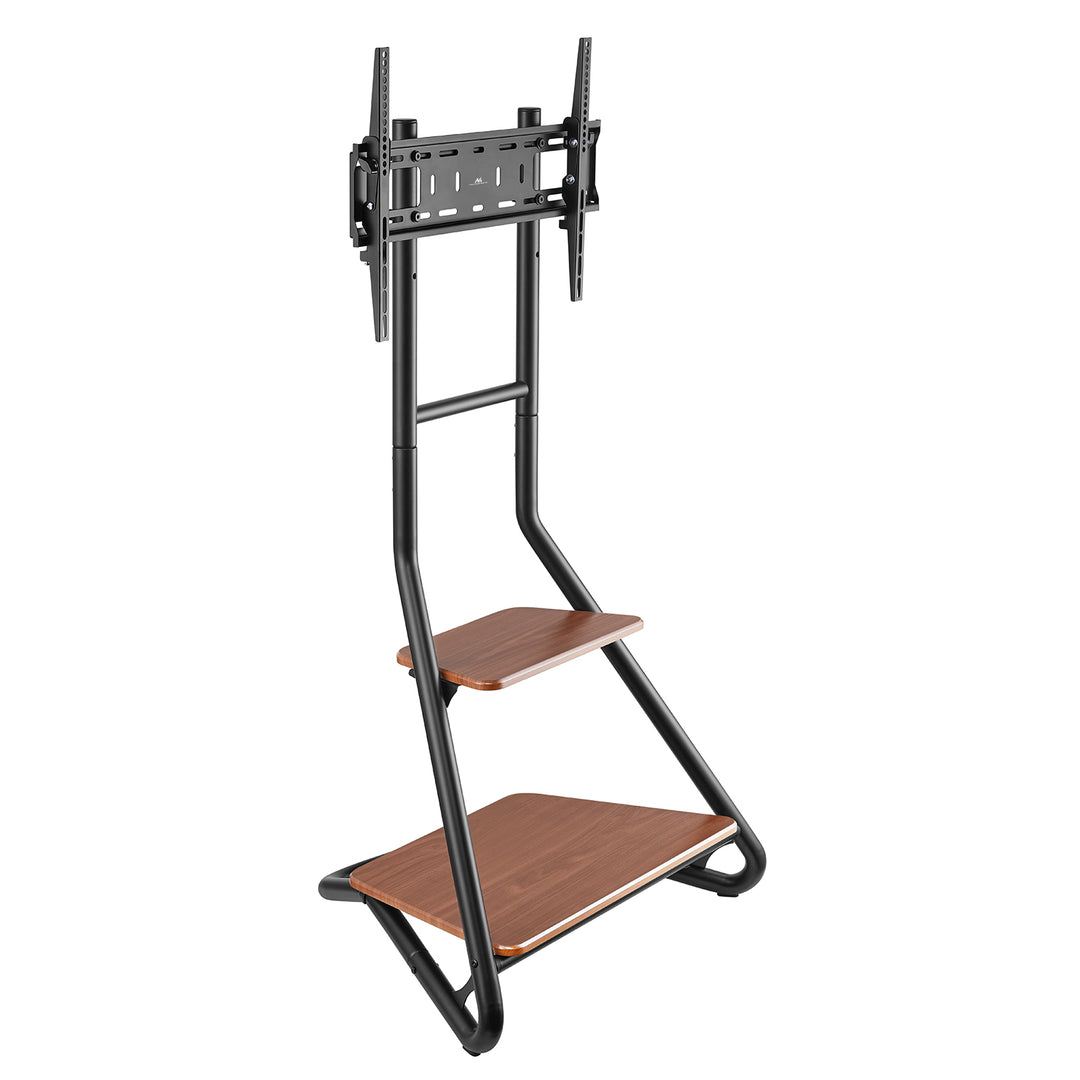 Suporte de TV de canto independente Maclean MC-455, estilo Bauhaus, prateleiras de madeira de dois níveis, máx. 40 kg, 37-75''