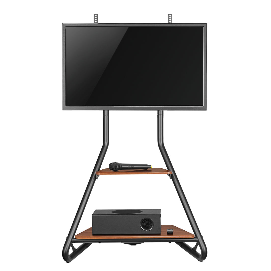 Suporte de TV de canto independente Maclean MC-455, estilo Bauhaus, prateleiras de madeira de dois níveis, máx. 40 kg, 37-75''