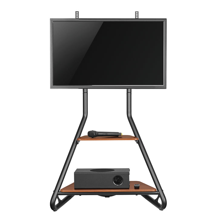 Suporte de TV de canto independente Maclean MC-455, estilo Bauhaus, prateleiras de madeira de dois níveis, máx. 40 kg, 37-75''