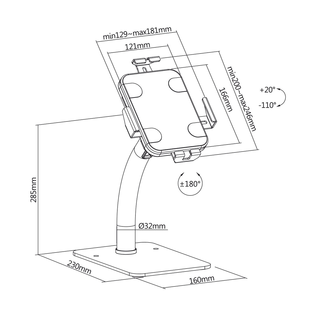 Suporte de mesa com fecho para publicidade em tablets Maclean MC-468W, 7,9"-11", universal