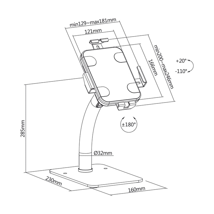 Suporte de mesa com fecho para publicidade em tablets Maclean MC-468W, 7,9"-11", universal