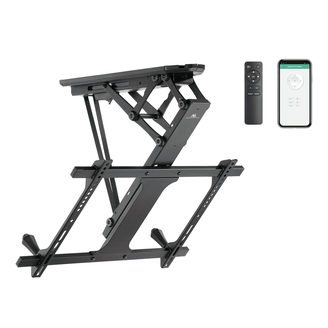 Maclean MC-880T - Suporte de TV elétrico inclinável (32-70") com controlo por aplicação, para tetos inclinados, inclui comando, até 35 kg, VESA 600 x 400 cm