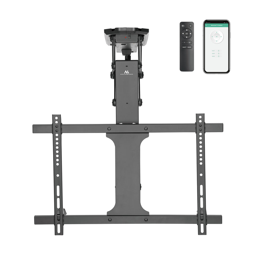 Maclean MC-880T - Suporte de TV elétrico inclinável (32-70") com controlo por aplicação, para tetos inclinados, inclui comando, até 35 kg, VESA 600 x 400 cm