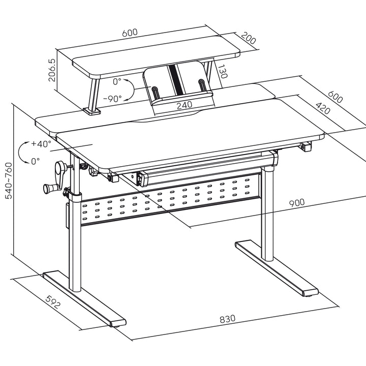 Secretária para criança Ergo Office ER-483, altura regulável, cinzento, máx. 40 kg, 900 x 600 mm