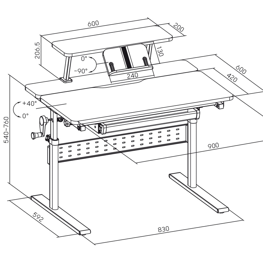 Secretária para criança Ergo Office ER-483, altura regulável, cinzento, máx. 40 kg, 900 x 600 mm