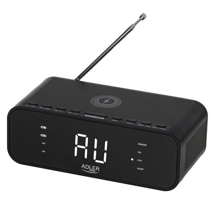 Adler AD 1192B Radio Despertador FM con Cargador Inalámbrico, Bluetooth