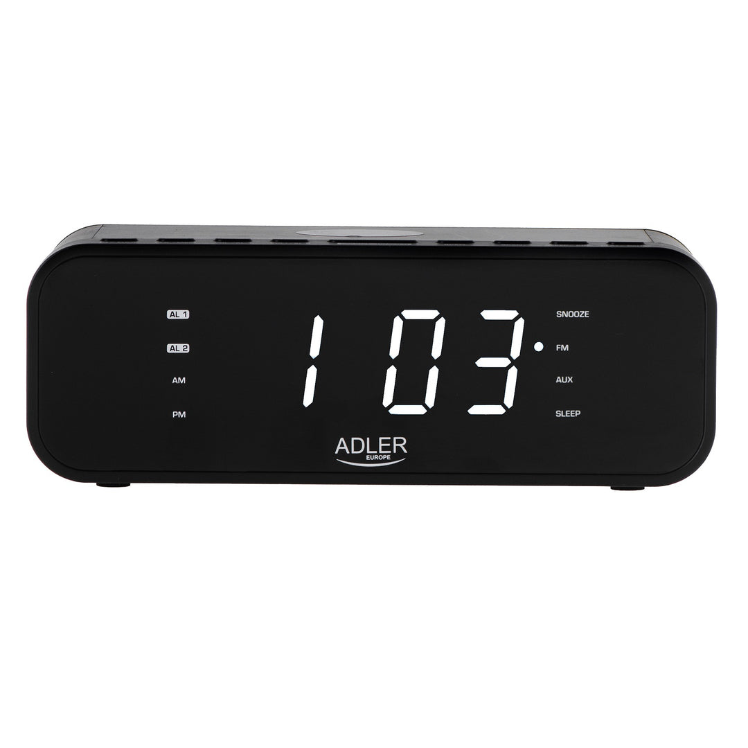 Adler AD 1192B Radio Despertador FM con Cargador Inalámbrico, Bluetooth